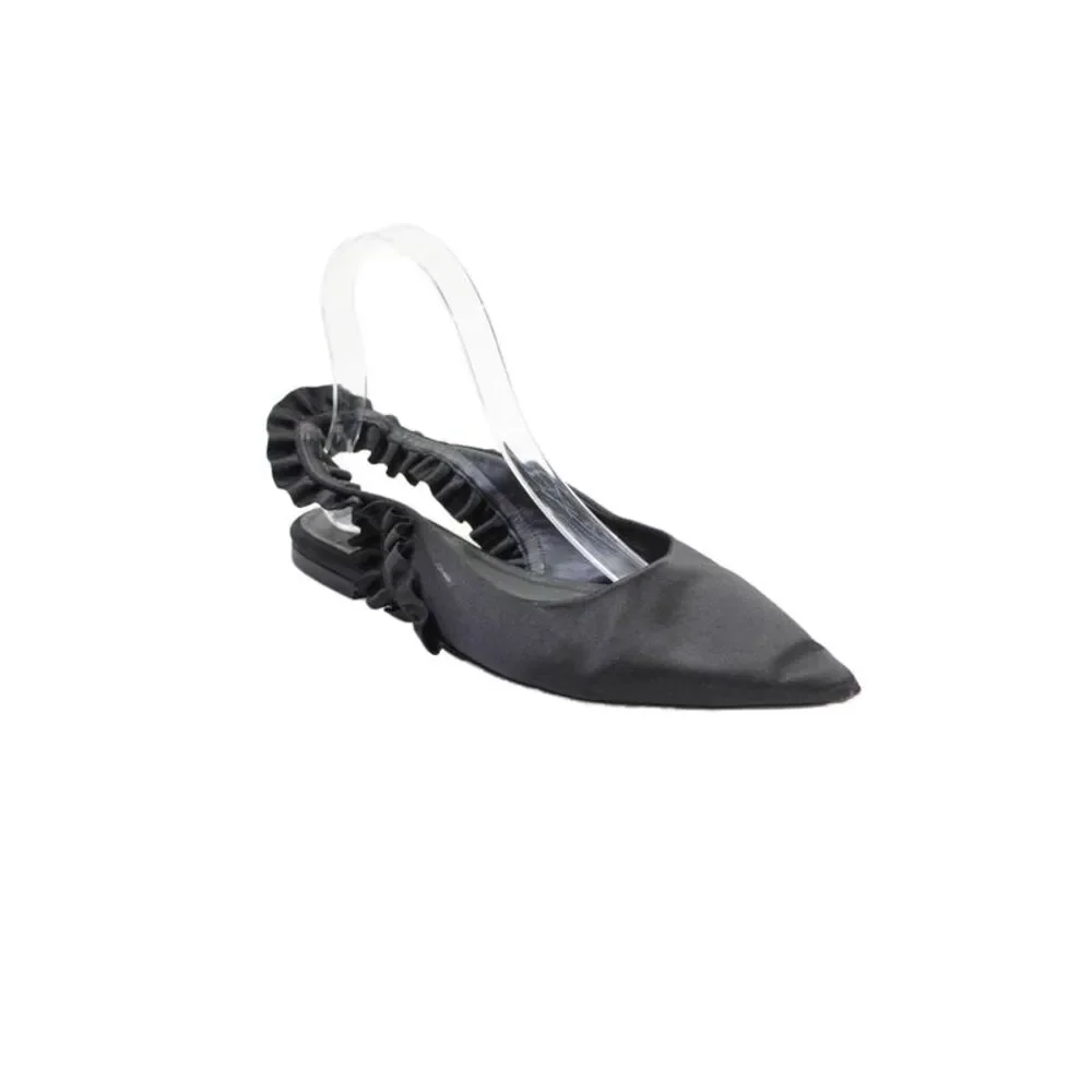 Good American Womens Ruffle Detail Pointed Toe Slingback Flats Black Size 7